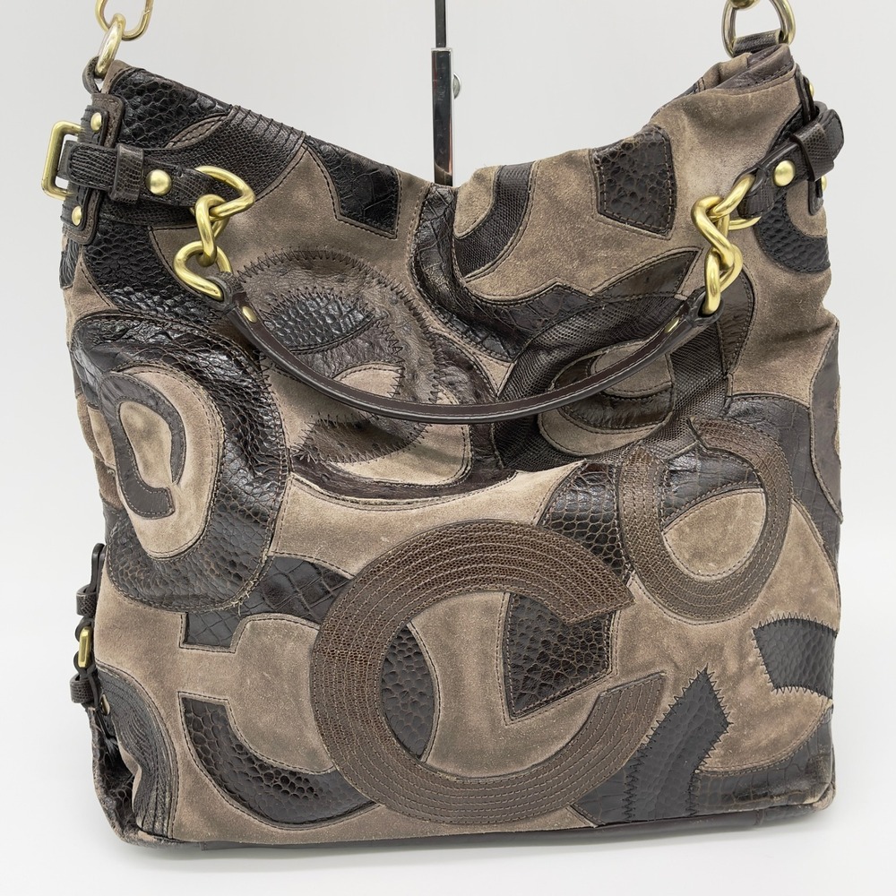 Coach Brooke Suede Large Hobo Bag Inlaid C Chocolate Brown Slouchy Retro 14340 - Picture 3 of 16